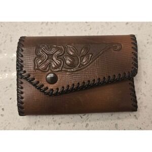 Vintage Hand Tooled Leather Key Wallet Holder Meer Style Western Floral